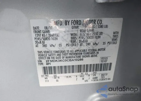 2012 Ford Edge Limited из США, поврежденный, VIN 2FMDK3KC0CBA10286